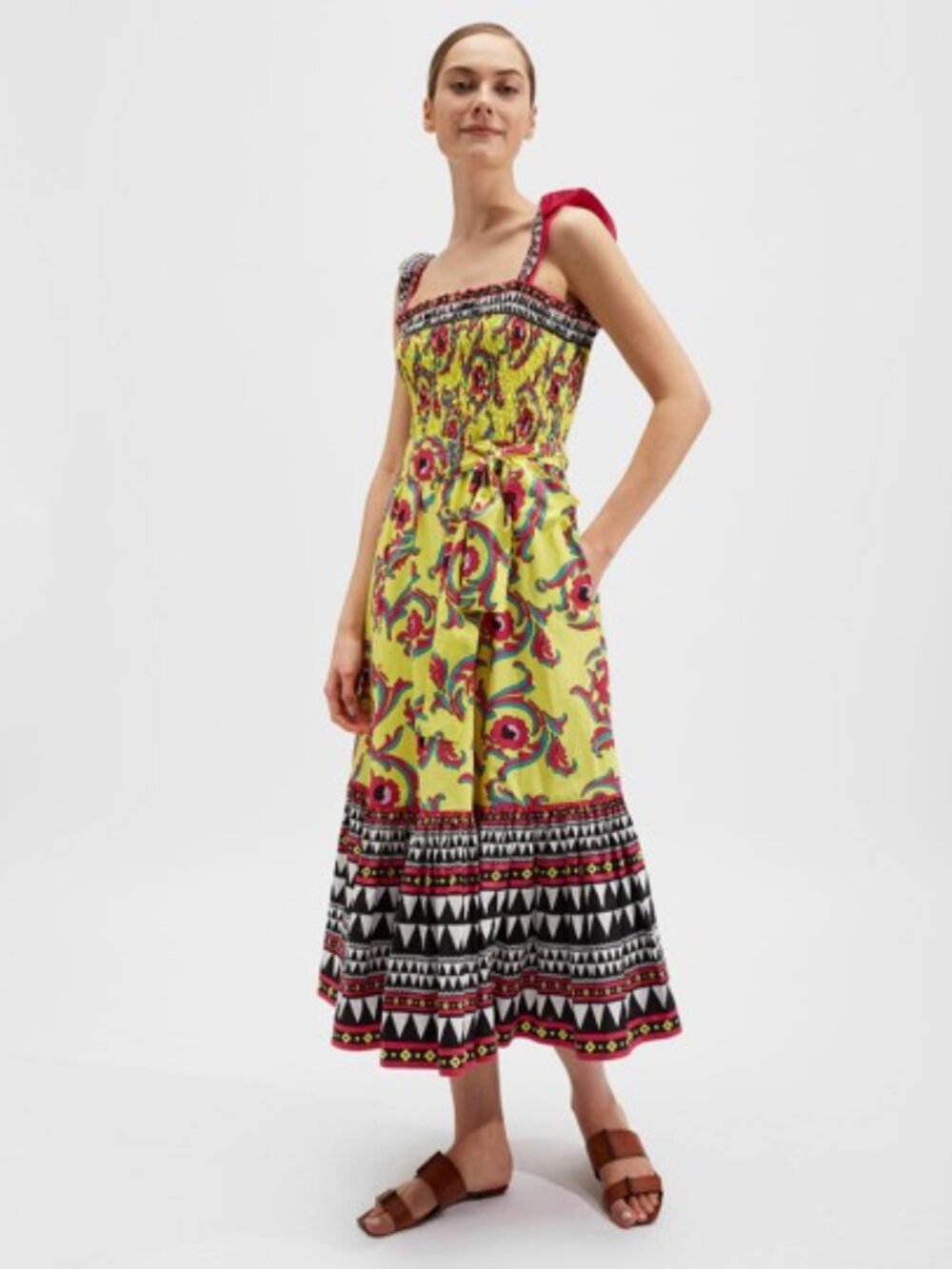 LA DoubleJ Cartwheel Giallo in Cotton Poplin Smock Dress | S